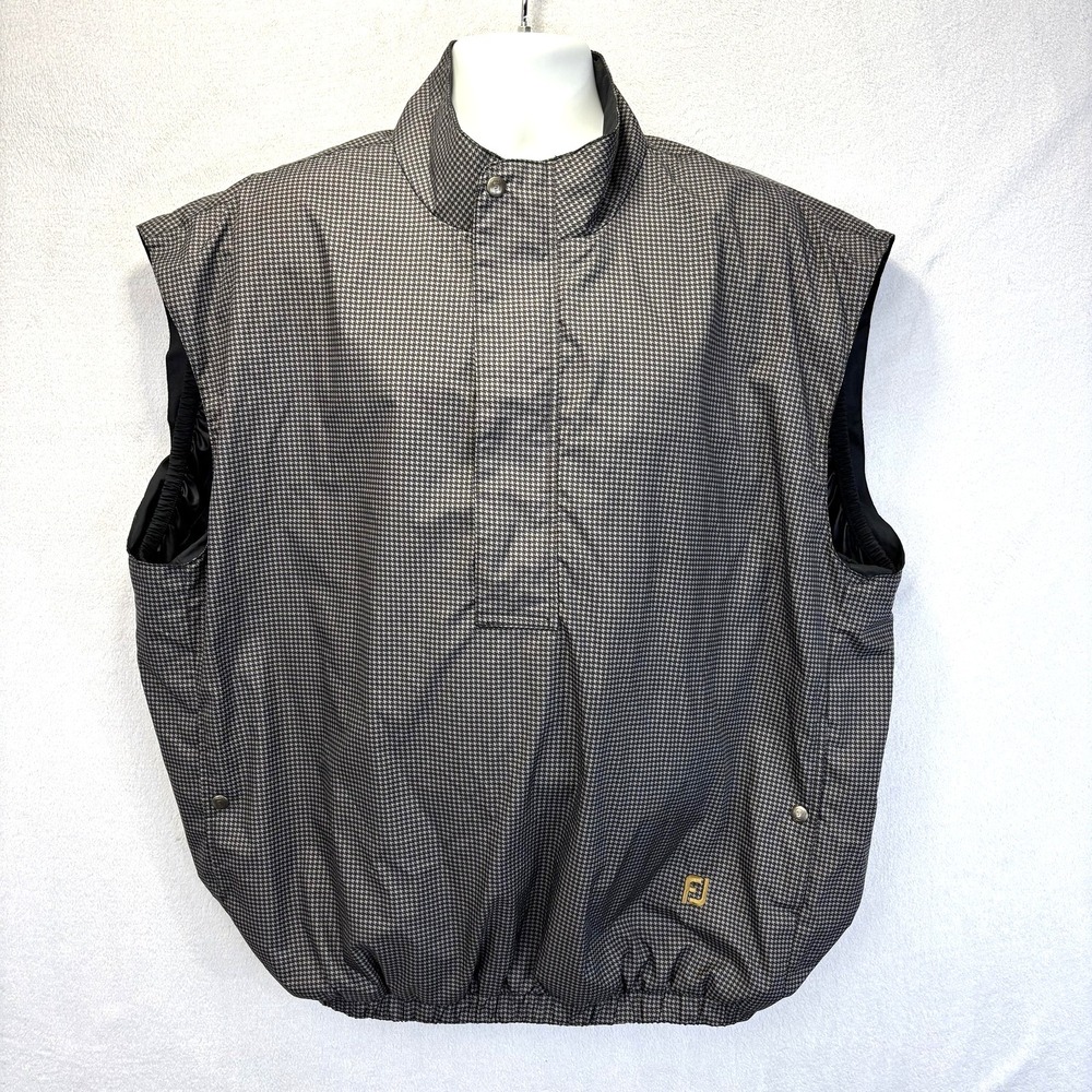 FootJoy DryJoys Golf Houndstooth Windbreaker Vest‎ Mens XL Gray Black Half Zip